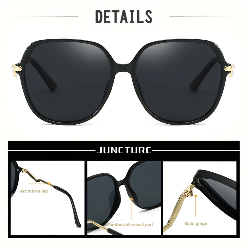 JUNCTURE Polarisierte Frauen Sonnenbrille Neue Mode Runde Sonnenbrille Dame Gläser Gradienten Party Urlaub Geschenke Sonnenbrille für Frauen – Detail 2