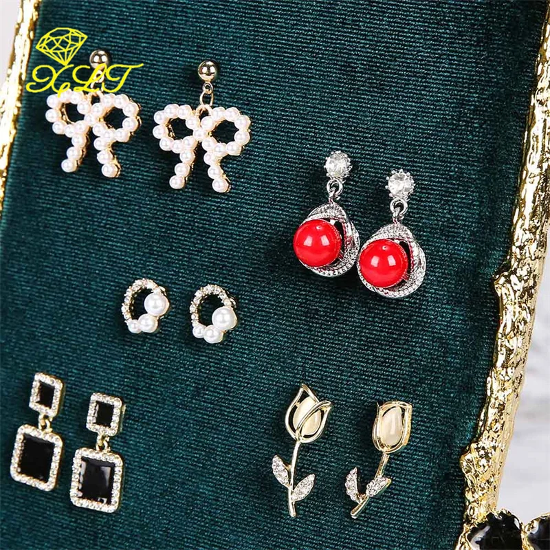 Velvet Earrings Display Stand Aluminum Alloy Electroplating Frame Earrings Necklace Ring Storage Earrings Jewelry Organizer