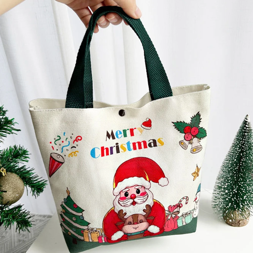 Christmas Gift Bag Cartoon Santa Claus Elk Xmas Tree Handheld Canvas Bag