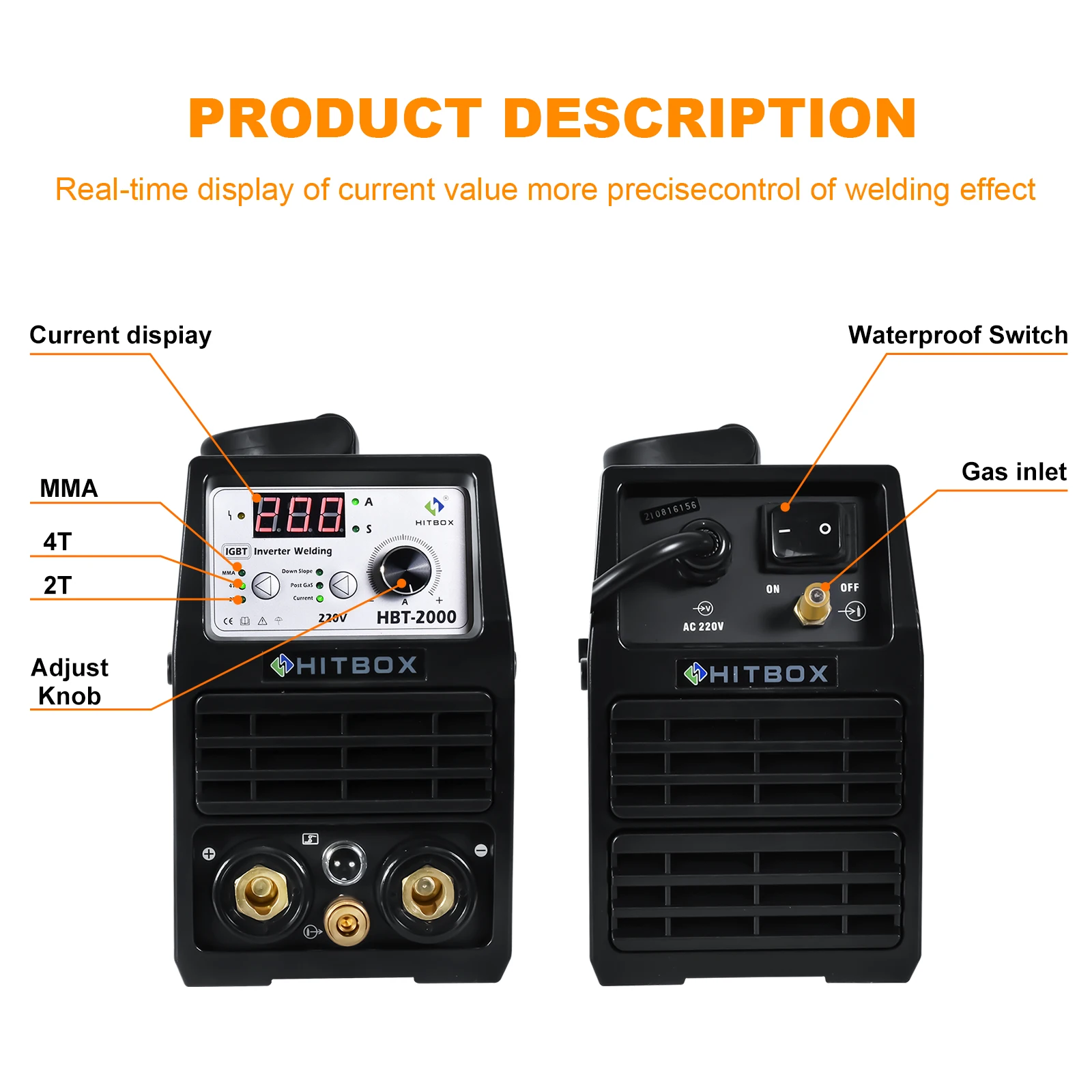 HITBOX TIG Welding Machine HBT2000 2 IN 1 200A  MMA 2T/4T Automatic Semi-automatic Welding Machine 220V～240V 4