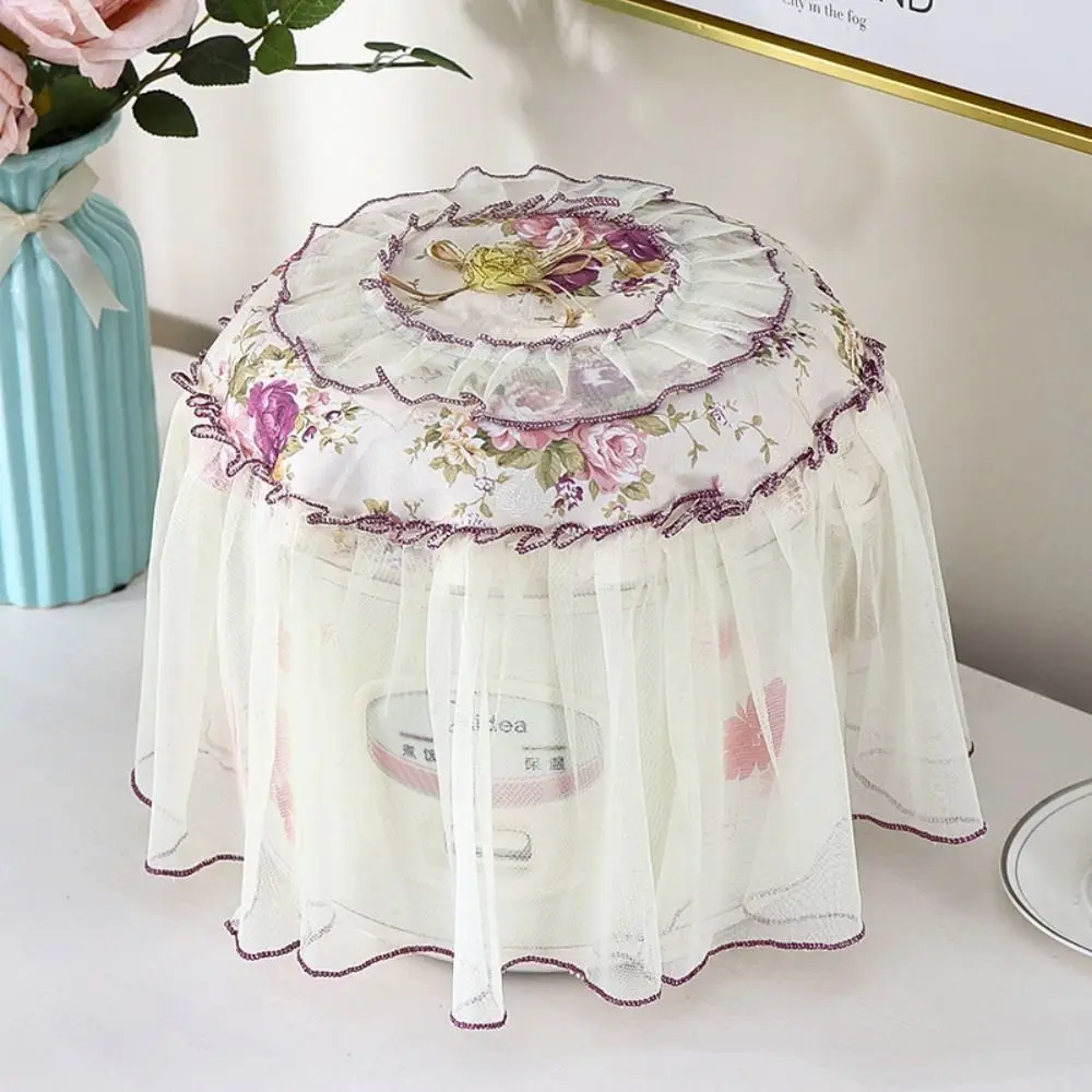 

Flower Printed Rice Cooker Lace Dust Covers Antifouling Oil-proof Kitchen Appliances Accessories Round Yarn Edge