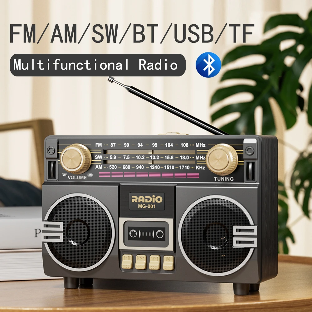 Vintage Portable Radio, AM/FM/SW Multifunctional Radio，USB Charging, TF ...