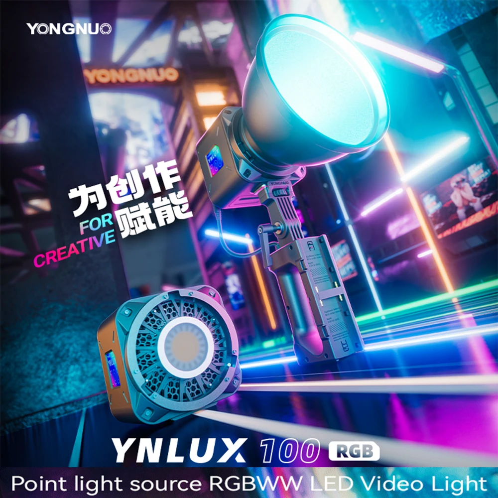 Yongnuo YNLUX100 RGB 120W, 2700K-10000K 핸드헬드 LED 비디오 라이트, COB 램프, YNLUX100RGB 카메라, 창의적인 사진 필 조명