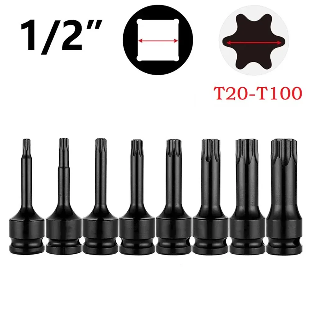 

T20-T100 1/2 Inch Universal Wrench Socket Adapter 78mm Torx Screwdriver Bit Wrench Cordless Power Tool Accessories