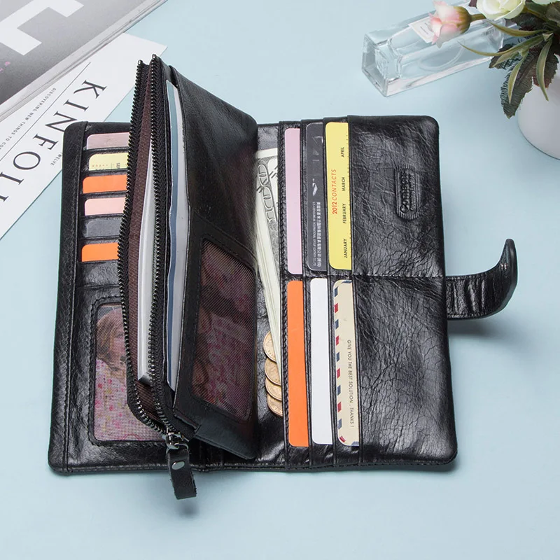 CONTACT\'S Wallet Women Fashion Coin Purse for Ladies Genuine Leather Long Clutch Wallets with Cell Phone Bags Card Holder