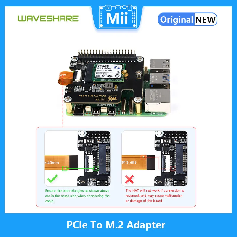 Waveshare PCIe to M.2 ,   5 , NVMe  M.2 ָ Ʈ ̺, HAT + ǥ 