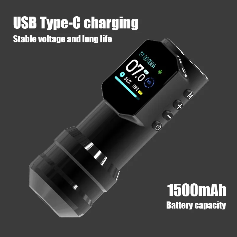 Black Warrior Grande schermo a colori Display digitale DM Macchina per tatuaggi wireless 1500mAh Potente motore a basso rumore per trucco permanente - immagine 4