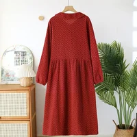 2026 New Spring and Autumn Women's Sleeping Skirt 100%Cotton Crepe Red Large Size Long Sleeve Home Sleeping Skirt Princess Skirt - Image 2