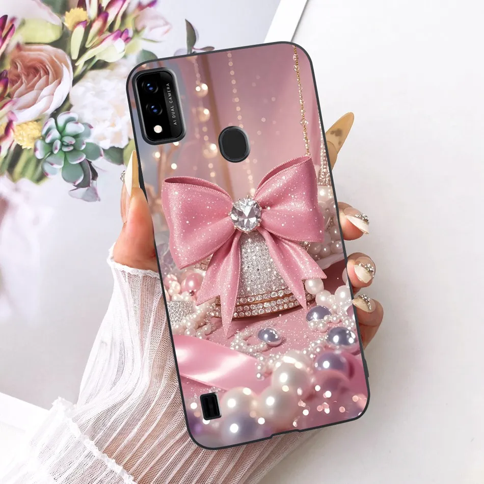 Charming Floral Butterfly Cat Black Silicone Phone Case