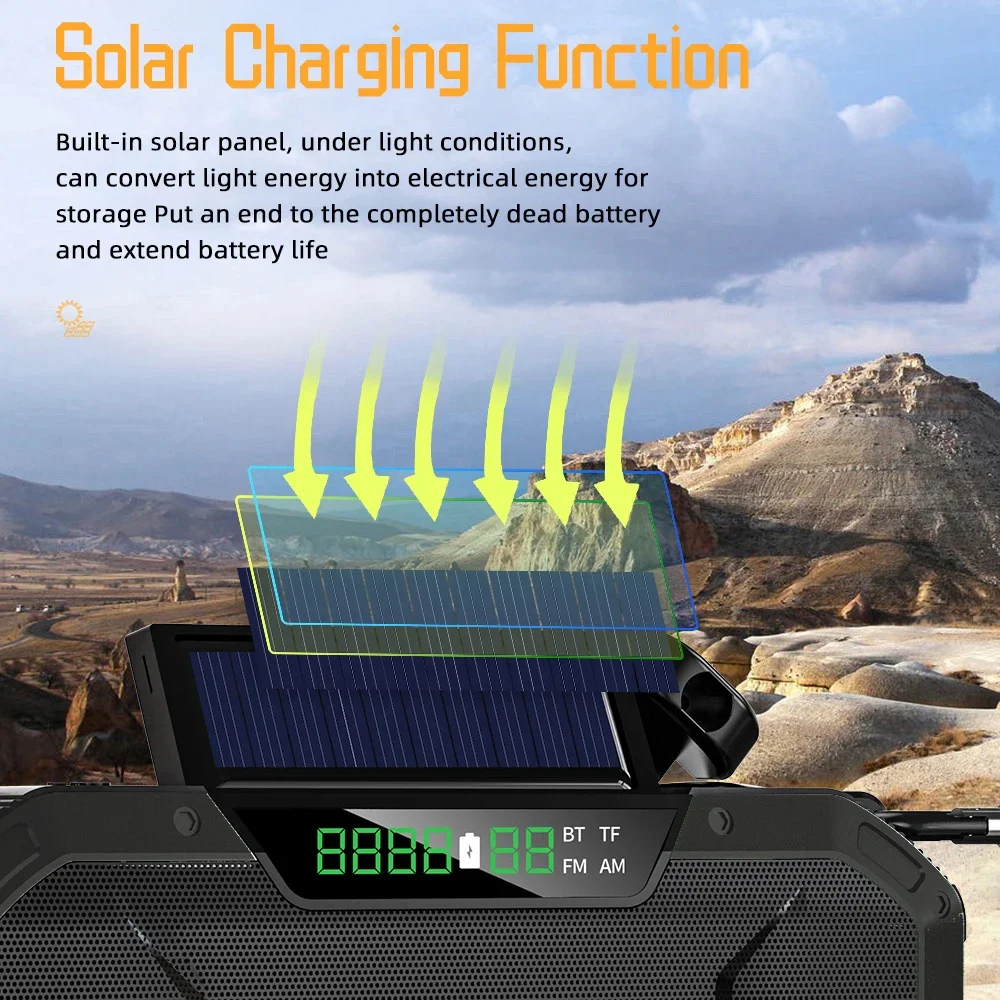 Wind Up Emergency Hand Crank Solar Radio AM/FM/SW 5000mAh USB - View #4