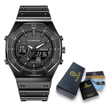  FOXBOX Top Brand Luxury Mens Watches Waterproof Double Display Wristwatch LED Alarm Clock Watch for Men Sports Watch Men New+Box 