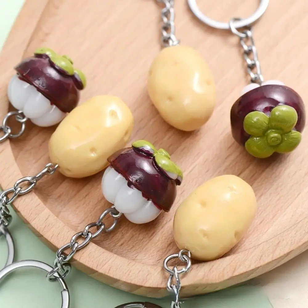 Fashion Key Chains Bag Hanging Pendant Car Keyring Creative Mini Simulation Food Keychain Fake Potato Mangosteen Model Jewelry