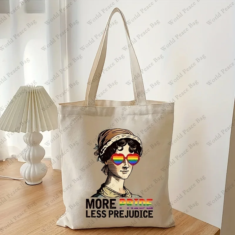 Rainbow Letter Shopping Bag-More Pride, Less Prejudice Canvas Shoulder Tote