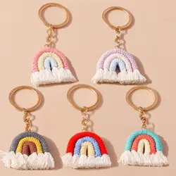 Fashion Three Color Rainbow Key Chain Cute Pretty Handmade Woven Key Ring Portable Sweet Knitted Rainbow Keychain Women