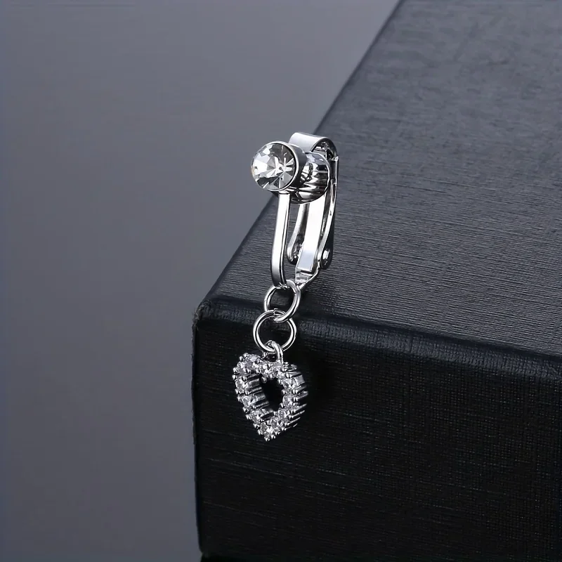 5 Stück Strass Herz Schmetterling baumeln nicht durchdringend Edelstahl Nabel Clips, gefälschte Bauchnabel Ringe, Nabel Schmuck für Männer – Detail 5