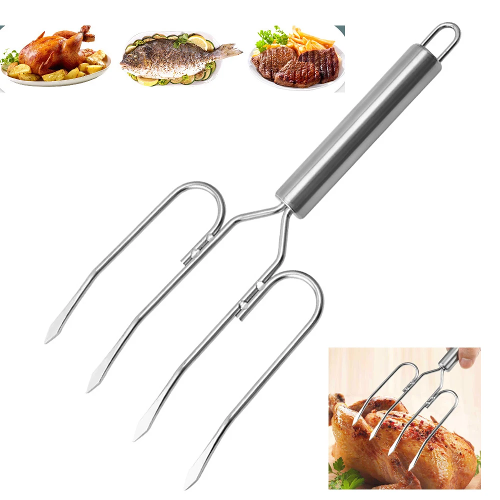 1PC Stainless Steel Fork Barbecue Fork Creative Turkey Barbecue Skewer Chicken Wing Outdoor Camping BBQ Kitchen Meat