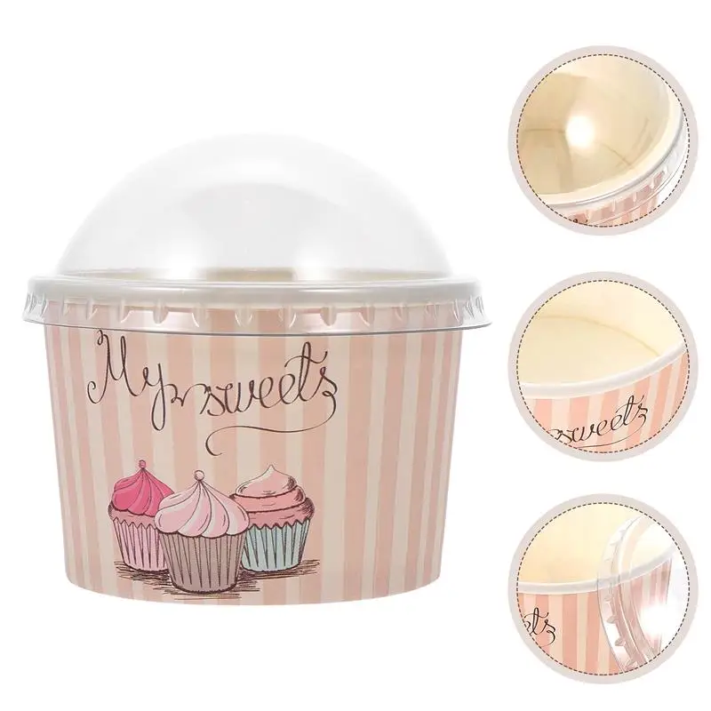 Disposable Paper Cups 50 Sets Yogurt Bowl Ice Cream Cups Bowls Lidded Cake Bowls Milk Pudding With Cover