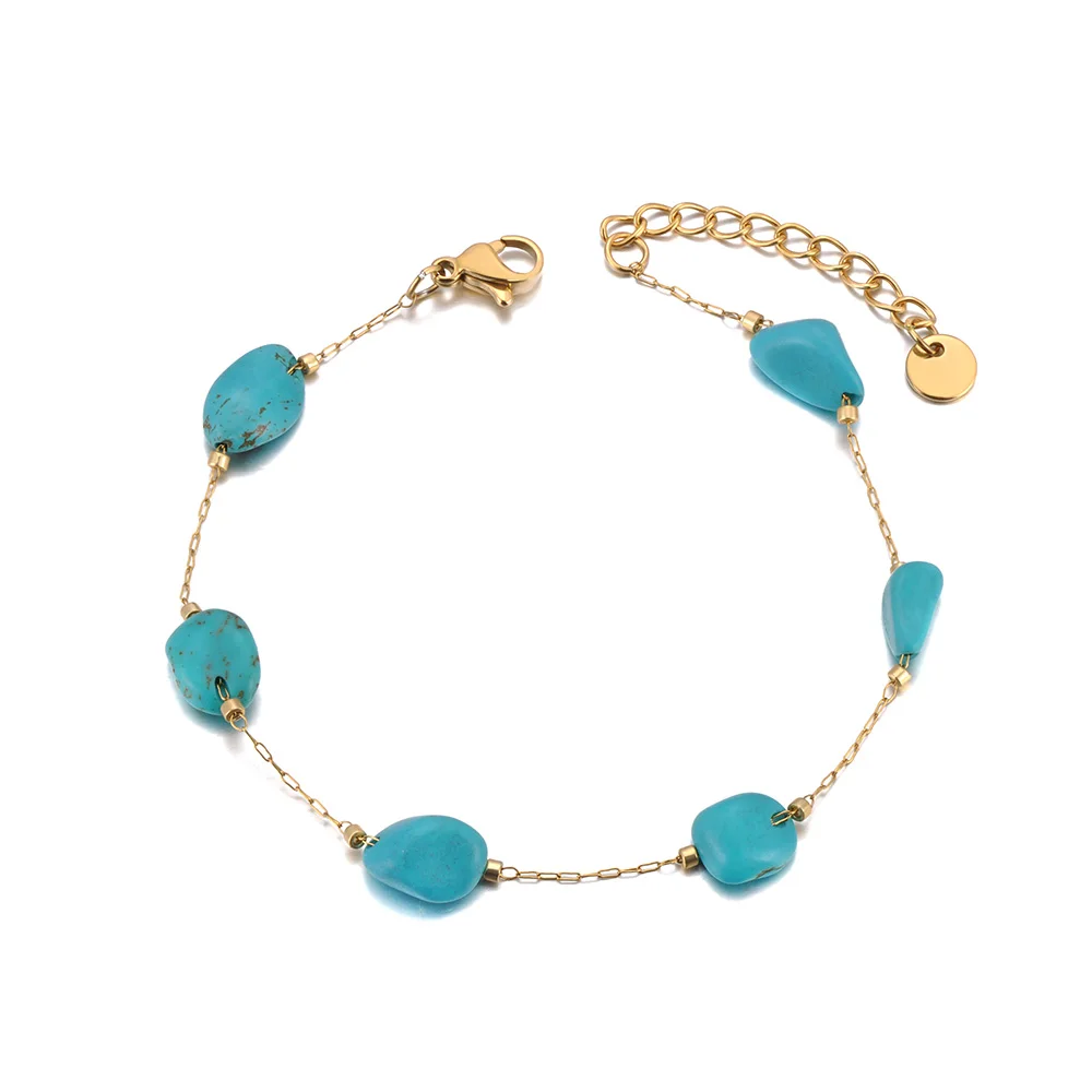 Women jewelry colorful natural stone beads necklace bracelet sets trendy bohemia stainless steel handmade tiki N24081