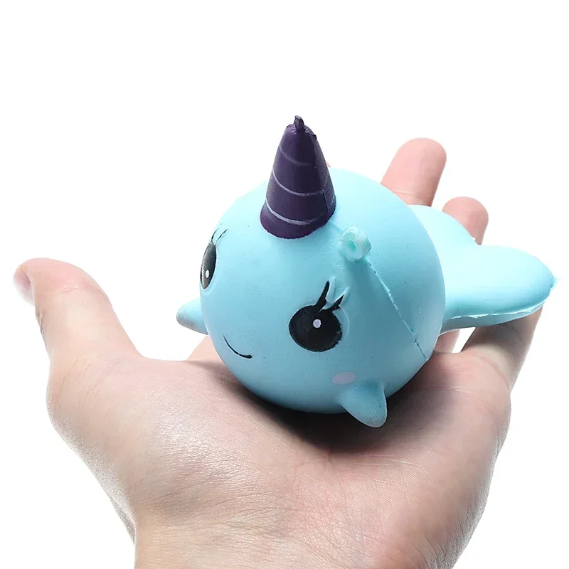 Squishy Narwhal Uni Whale Blue 11cm Slow Rising Cute Soft Collection Gift Decor Toy