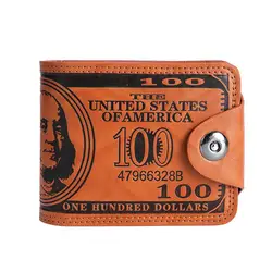 Men's Leather Wallet with Dollar Pattern and Zippered Coin Pocket (Orange)