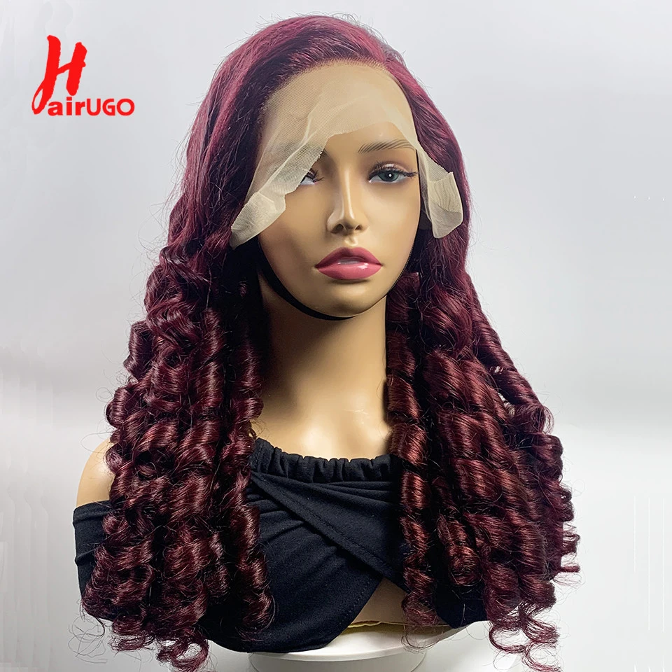 99J Bounce Curly Lace Front Wig Burgundy Loose Wave 13x4 Lace Front Human Hair Wigs With Baby Hair Remy Transparent Lace HairUGo