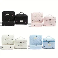 3pcs sets Cute Bow Flower Quilted Makeup Bag Women Cosmetic Organizer Female Handbag Portable Toiletry Case For Travel 1