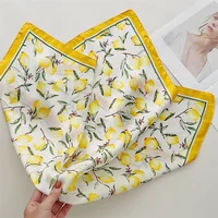 70cm Square Lemon Print Yellow Square Silk Scarf Casual Elegant Thin Breathable Neck Women Windproof Head Wrap Hair Scarves - Image 4