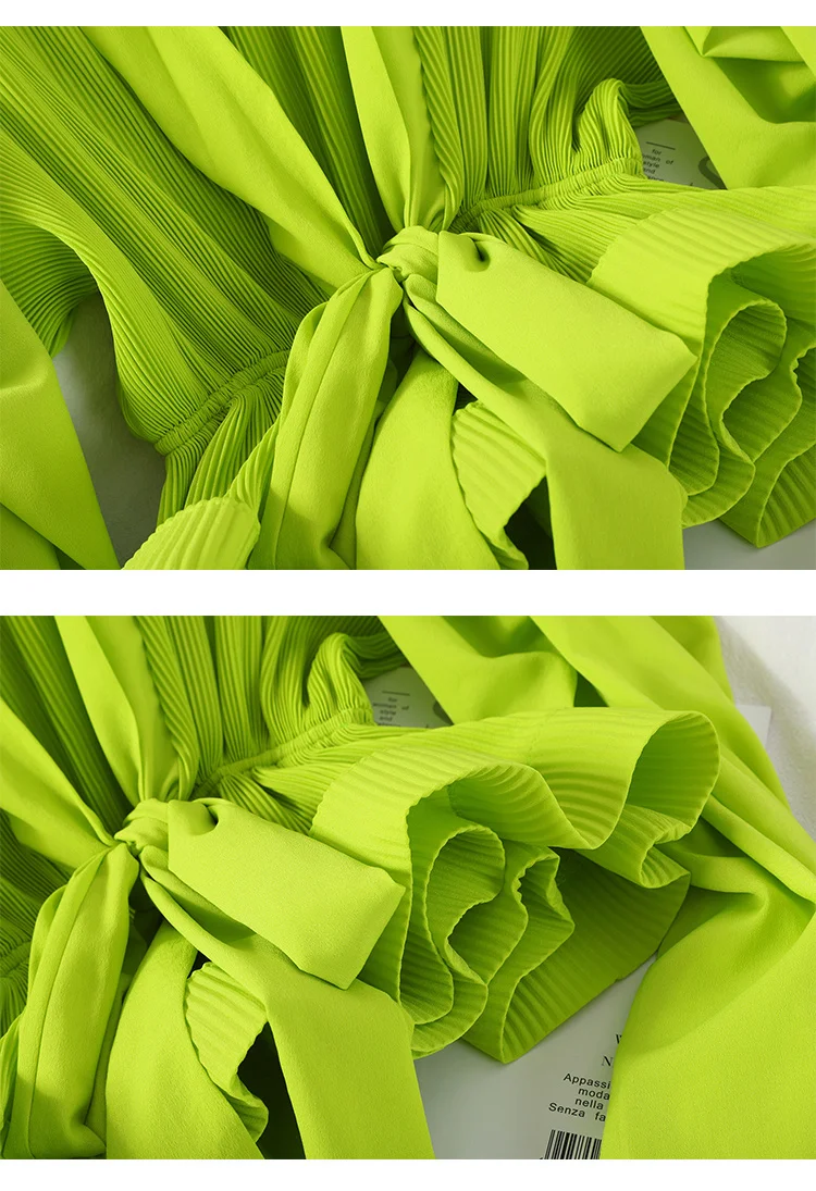 Camiseta de manga larga abombada para mujer, camisa con lazo de Color liso, con cintura cerrada y correa de temperamento, novedad de primavera y verano - Image 5