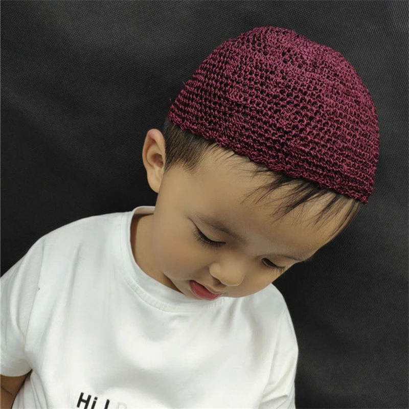 Muslim Caps For Child Freeshipping Prayer Hat Mesh Knitted Kufi Islamic Hijab Saudi Arabia Turban Wool Mesh muslim inner turban hat bohemian turban cashmere cross wrapped indian hat wool knitted turban hat