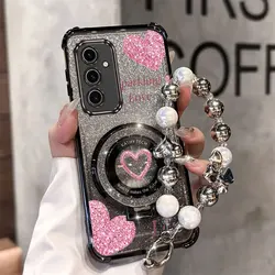 Pearl Strap Glitter Love Phone Holder Case - Samsung Note 20 (Black)