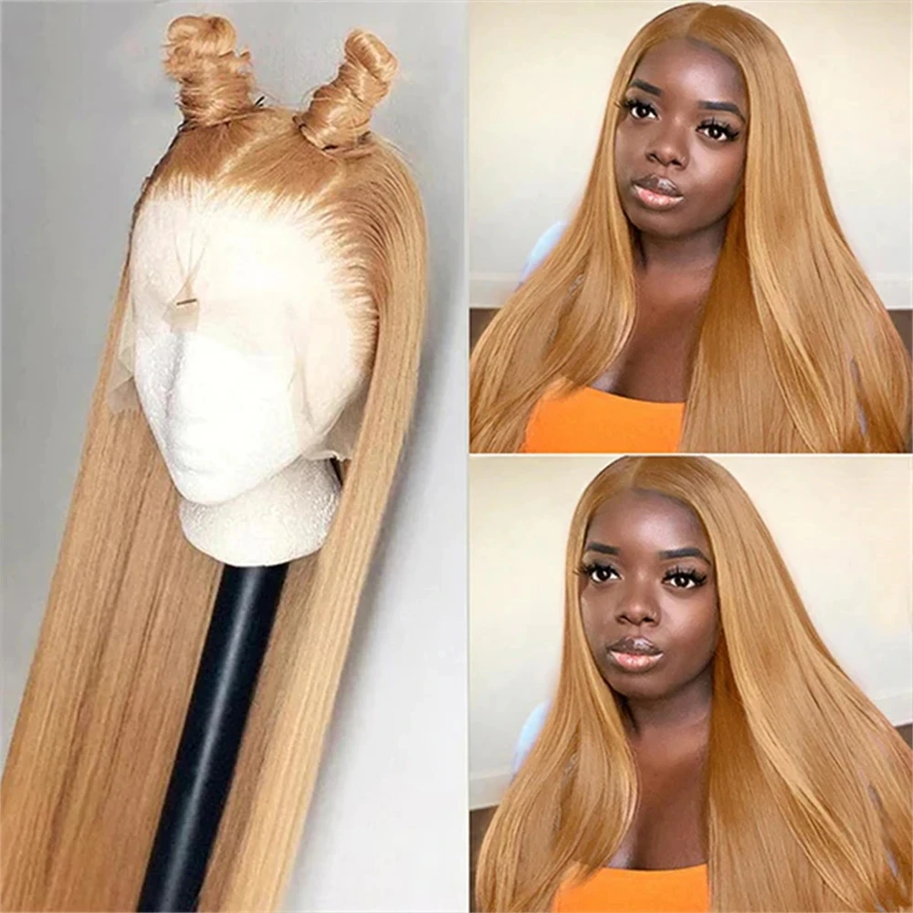 

QW Glueless Honey Blonde Straight 13X4 Synthetic Lace Front Wigs For Women Lace Wig Pre Plucked Hairline Hair Fiber