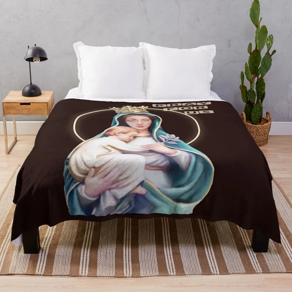 

Virgin Mary and Baby Jesus Throw Blanket Blankets For Sofas Flannel Fabric Single Beach Blankets