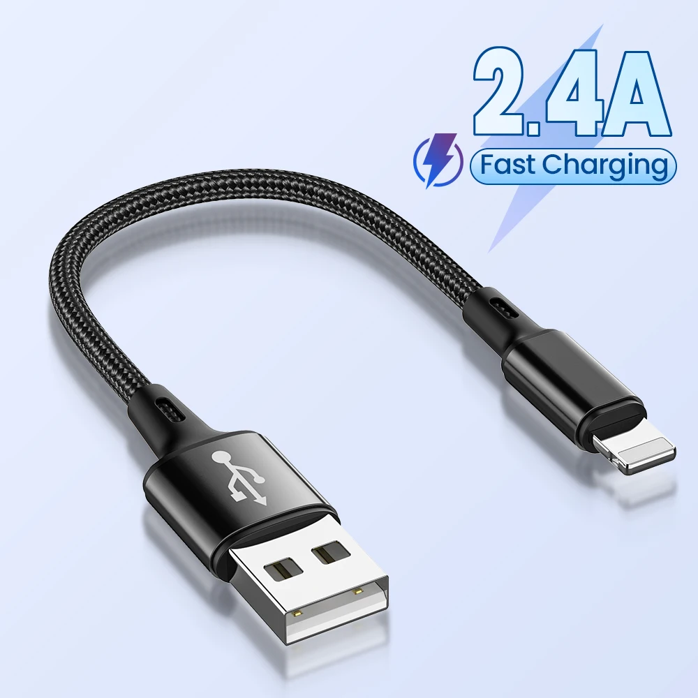 Przenośny 25cm kabel USB do transmisji danych z USB do 8Pin 2.4A szybkie ładowanie Kable bezpieczny przewód do telefonu TPE krótki przewód do iPhone'a 14 13 12 Pro Max