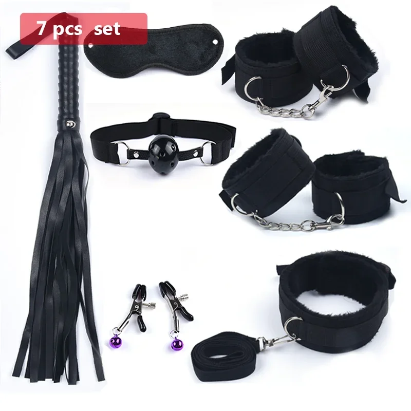 Bdsm 10 Speeds Vibrator Bondage Set Metal Sex Toys for Women Men Handcuffs Sex Nipple Clamps Whip Spanking Rope