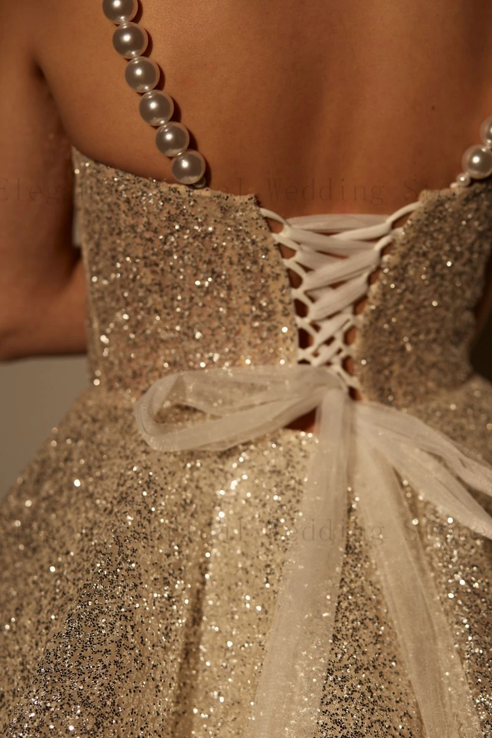 Champagne Sequin Cocktail Party Dresses for Teens Sparkly Mini Pearls Spaghetti Straps Prom Dress for Girl