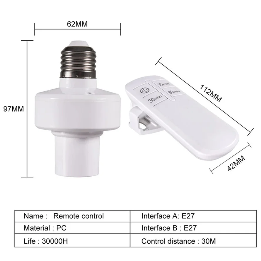 Wireless remote control smart timer switch E27 lamp holder 110V 220V house multi light switch baby room bedroom timer