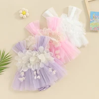 Toddler Baby Girls Tulle Romper Skirts Cute Summer Jumpsuits Dress Children Sleeveless 3D Flower Decor Bodysuits Outerwear 1