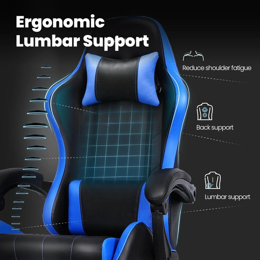 Video Gaming Chair with Footrest High Back Ergonomic Comfortable Office Computer Desk with Lumbar Support Height Adjustable with 4