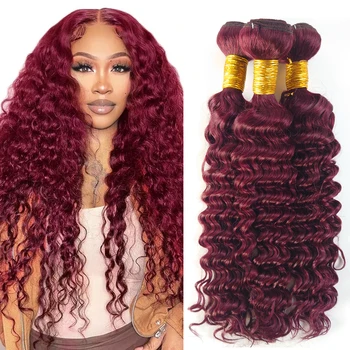 99j Bundles Burgundy Deep Wave Human Hair Bundles 26 28 30 inch Wine Red Bundles Human Hair Unprocessed Brazilian Virgin Hair 1