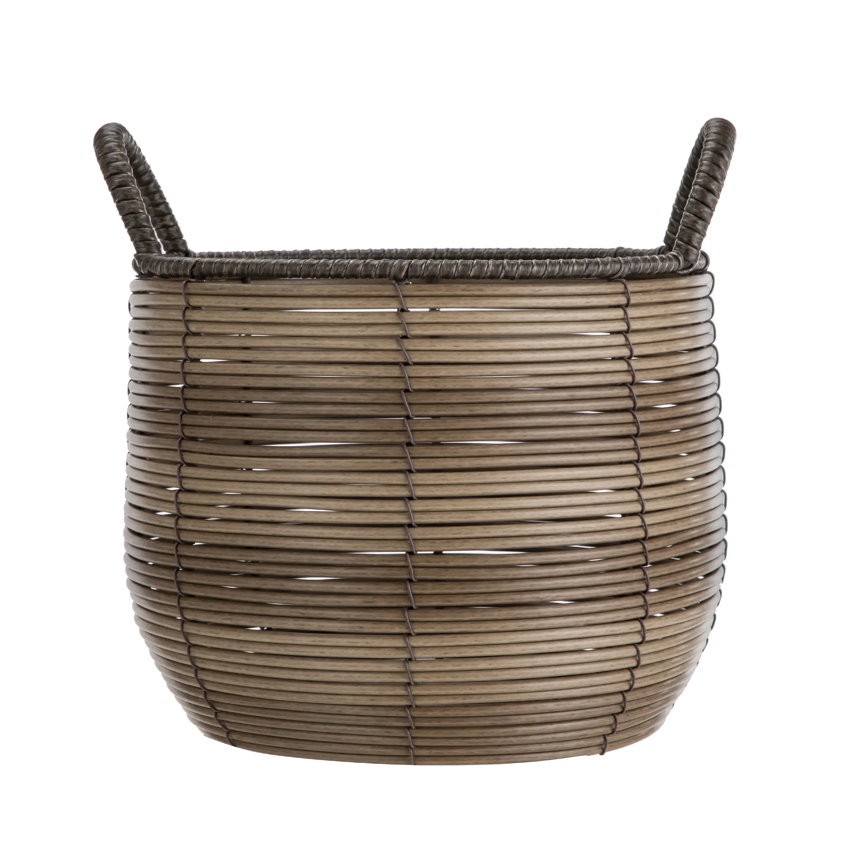 

Mainstays Round Brown PE Storage Basket with Handles, 10.04" D x 10.63" H