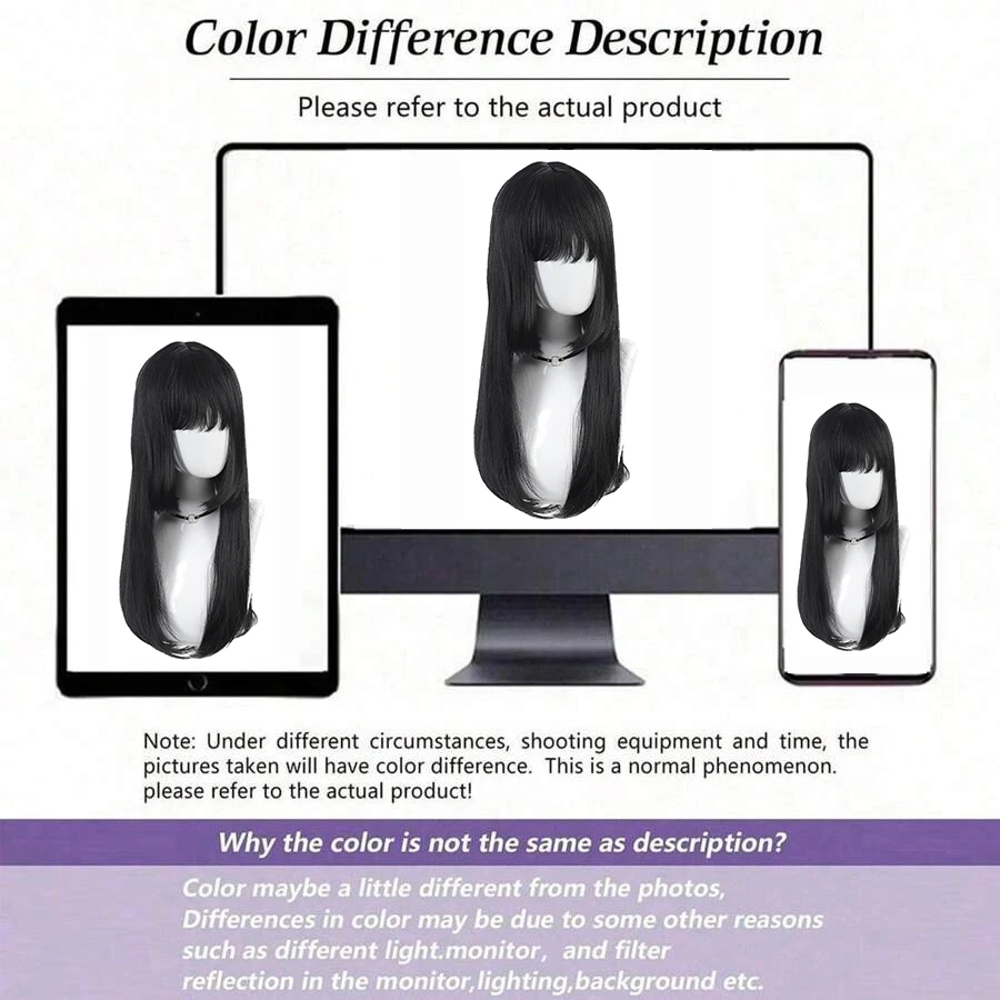 Natural Long Straight Synthetic Black Wig With Bangs Lolita Cosplay Hair Wigs For Women Heat Resistant Fiber Daily Party Wig Fem