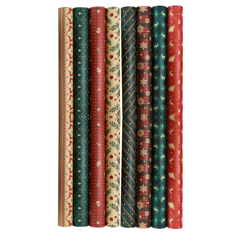 

8pcs DIY Gift Wrapping Paper Christmas Elements Gift Wrapping Retro Packing Paper