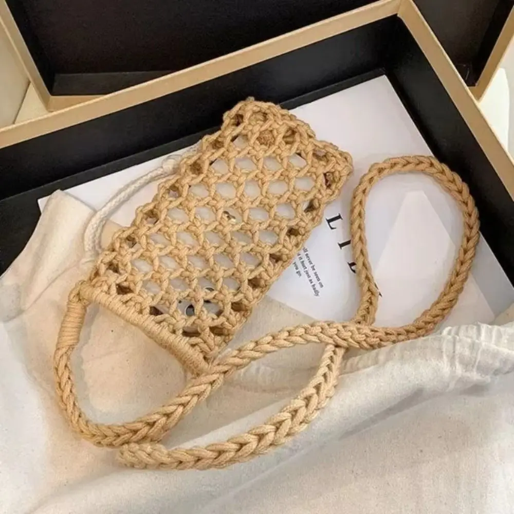 Women Fashion Small Crossbody Phone Bag Solid Color Hollow-out Woven Crochet Lightweight Braided Shoulder Handbag Crossbody Bags