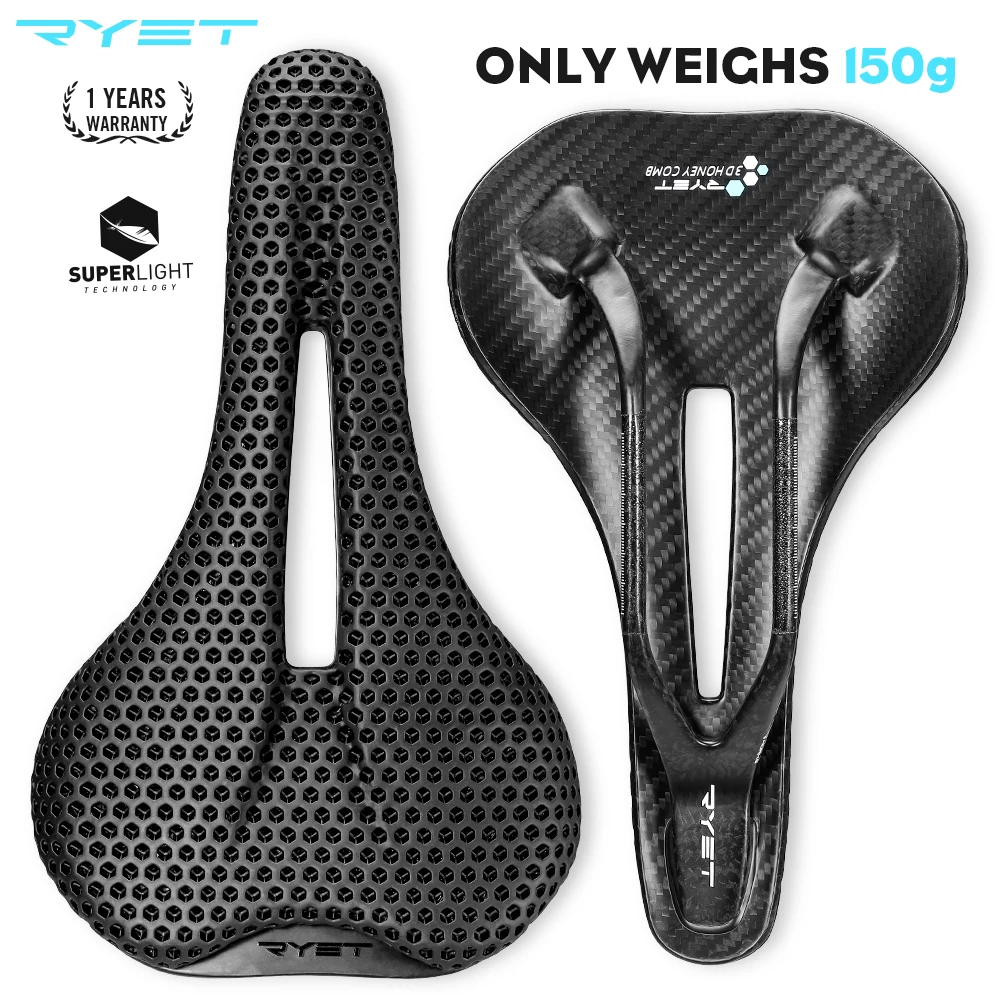 

RYET Carbon 3D Printed Saddle 150g Ultralight Bicycle Seating Cushion Full Carbon Saddle Road MTB Mountain Gravel Cycling Parts