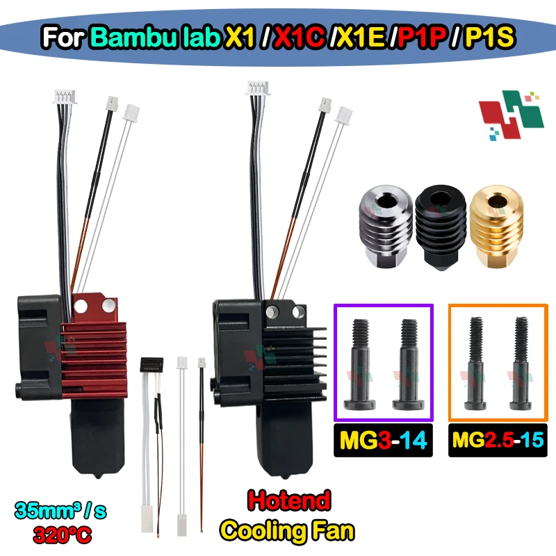 Bambu Lab X1/X1C/P1P/P1S Metal Hotend With Cooling Fan Hardened Brass Copper 0.2/0.4/0.6/0.8mm Nozzle 3D Printer 3d printer nozzle 3d printer hotend 3d printer cooling fan 3d printer parts