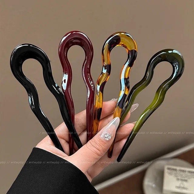 U-Shaped Hair Fork Fashion Tortoiseshell Acetate Acrylic Hairpin Geometric Design Headwear Hair Sticks Women Girls Accessories 1