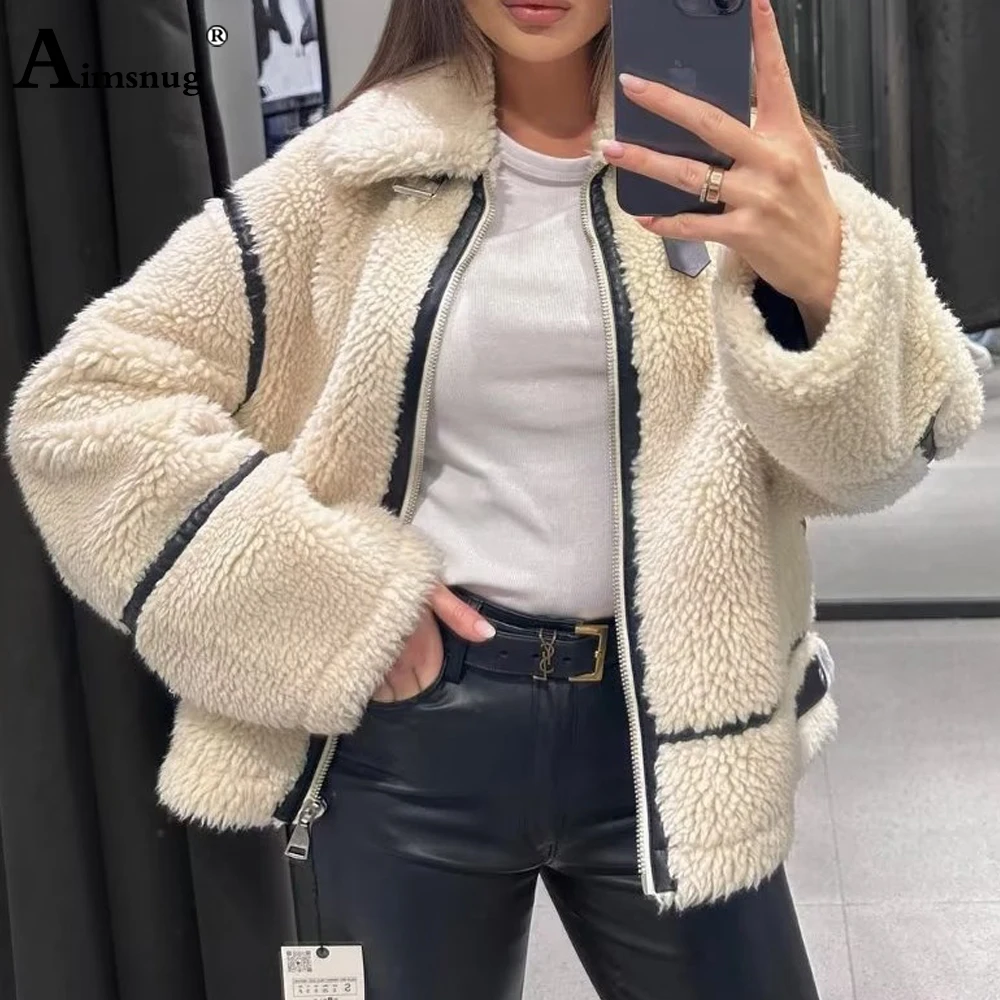 

2023 New Winter Plush Jackets Korean Cashmere Coats Lepal Collar Knitted Warm Cardigans Women Long Sleeve Zipper Tops Outerwear