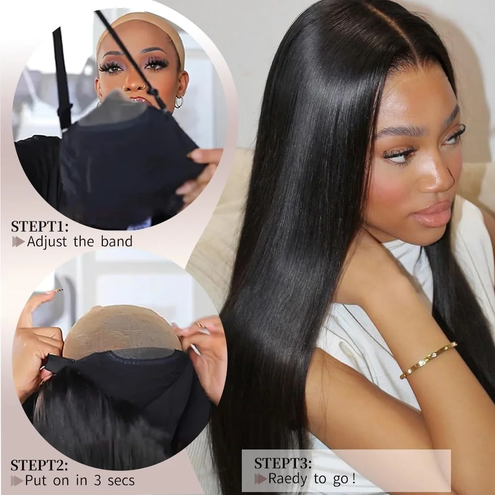 Silky Straight Lace Front Wigs Human Hair 200% Density 26 Inch Human Hair Wig for Women Natural Black HD Transparent Lace 5