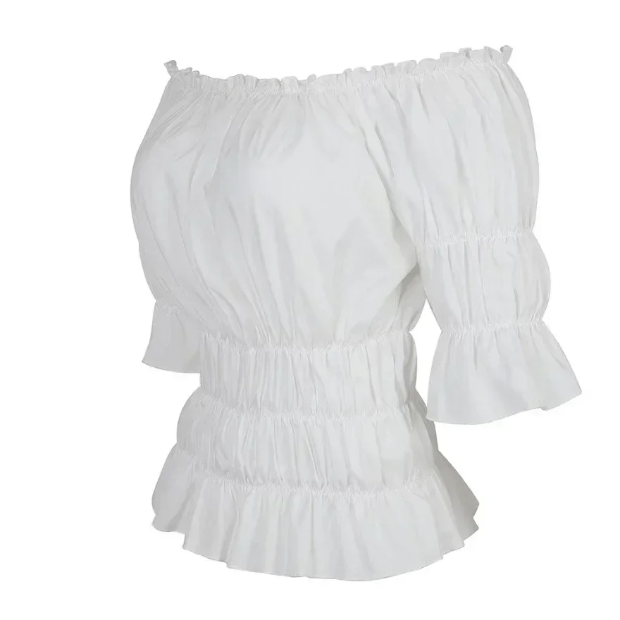 Mittelalterliche Renaissance-Damenblusen, Boho-Hemd, viktorianische Mädchen, Gothic, Retro, Bauernmädchen, schulterfreie Bluse, Resist-Top-Kostüm – Detail 5