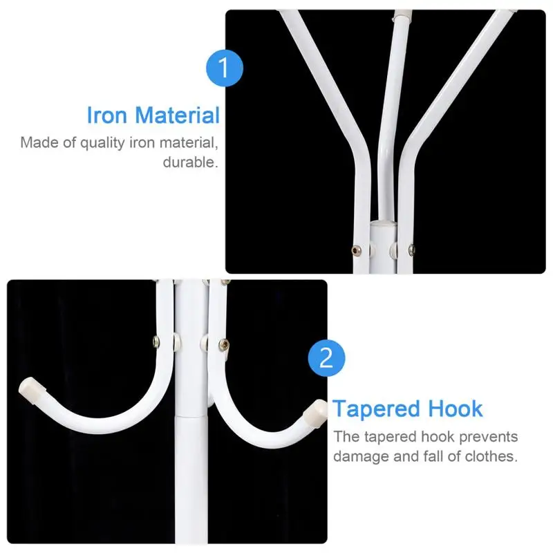 1Pc 9-Hook Clothes Rack Iron Clothing Hat Hook Three-Layer Hooks Clothes Hat Hanger Coat Hook Hanging Shelf Sundries Stand 175cm